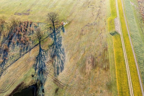 Aerial view of new dyke construction further inlands than the old dyke, flood protection, river