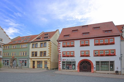 Houses on the main market square, Gotha, Thuringia, Germany, Europe