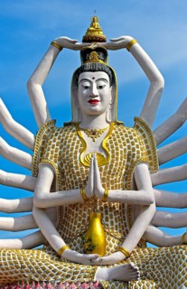 Portrait, eighteen-armed Guanyin statue, Buddhist temple Wat Plai Laem, Koh Samui, Thailand, Asia