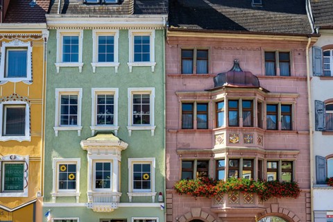 House facade, historic town houses, town houses in detail in the historic old town of Villingen,