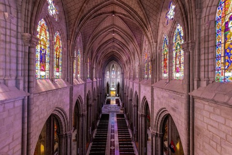 Cathedral Basilica of National Vow in historic center of Quito, Ecuador. Roman catholic church
