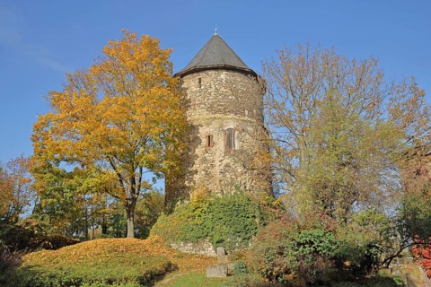 Historic Alexander Tower built 15th century, autumn atmosphere, fortified defence tower, Middle