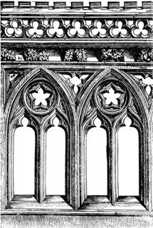 Gothic windows, architecture, tracery, arches, ornamentation, historical illustration 1880