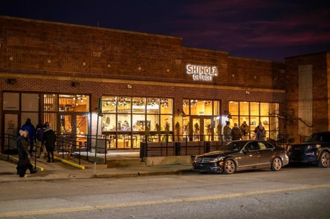 Detroit, Michigan - People shop for luxury watches and other items at the Shinola Detroit store on