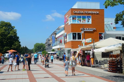 The promenade with modern buildings in Swinoujscie, Swinemünde, West Pomerania, Poland, East