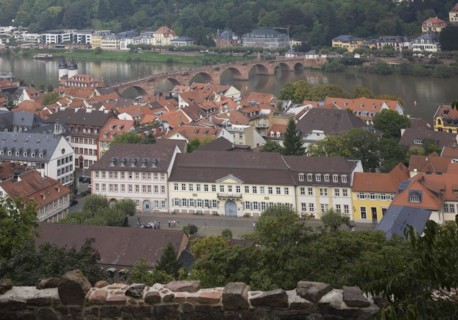 High angle view of old architectural style buildings with traditional terracotta ceramic tiled