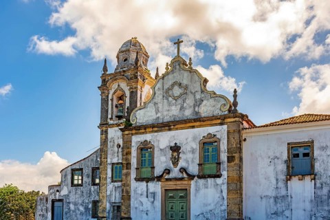 Historic church facade in the city of Olinda in the state of Pernambuco, northeastern Brazil,