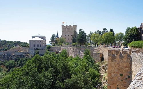 La Muralla or city wall of Segovia, behind the Alcázar, province of Segovia, Castile and Leon,