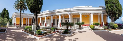 Achilleion Palace built for the Austrian Empress Elisabeth Sissi Panorama on the island of Corfu,