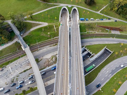 Deutsche Bahn AG's new Neckar Bridge, part of the Stuttgart 21 project. The tracks lead into the