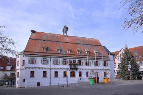 Town hall with spire, Langenau, Alb-Donau district, Swabian Alb, Baden-Württemberg, Germany, Europe