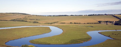 Large looping meanders on the River Cuckmere, East Sussex, England, United Kingdom, Europe