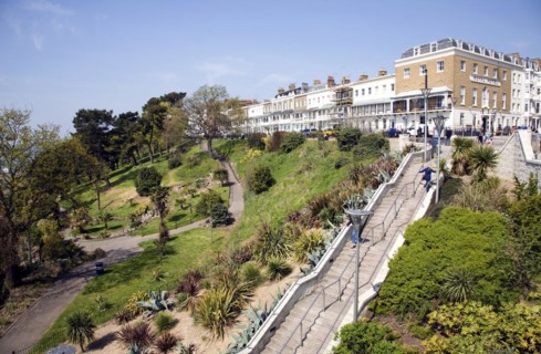 Seafront cliff gardens and steps, Southend, Essex, England, UK