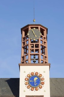 Clock tower with astronomical clock, town hall, Worms, Rhineland-Palatinate, Germany, Europe