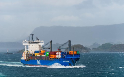 Container Ship NCL AVEROY, ALESUND, Geirangerfjord, Norway, Europe