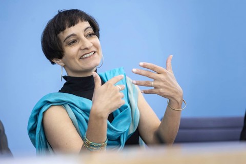 Tahera Ameer, Director of the Amadeu Antonio Foundation, recorded at a press conference at the Haus