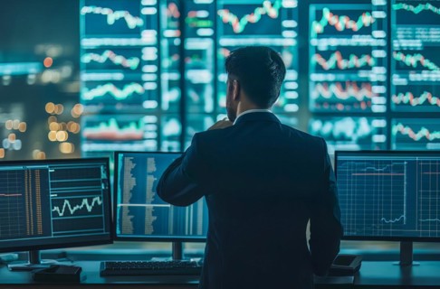 Stock broker following trends about investments, mortgages, financial markets and market data, AI
