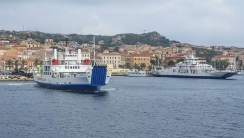 Car ferries at the island of La Maddalena, Maddalena town, La Maddalena Archipelago, Sardinia,