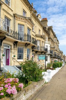 History buildings traditional guesthouses on seafront, Kirkley Cliff Road, Lowestoft, Suffolk,