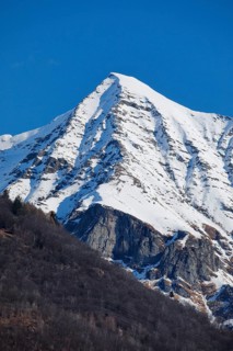 Freshly snow-covered Pizzo Vogorno in the canton of Ticino, Switzerland, Europe