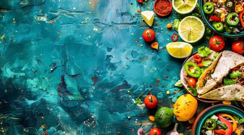 Mexican authentic food mix containing national cuisine items - fajitas, carnitas and tacos., AI