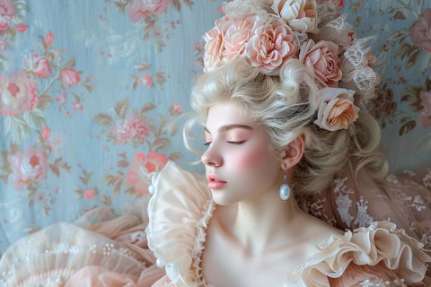 Beautiful woman with Rococo style hair and clothes. KI generiert, generiert, AI generated