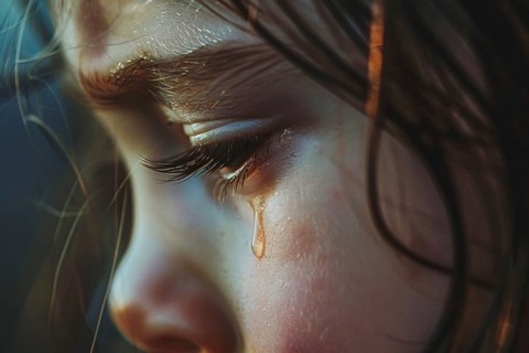 Close up of young gilf child crying tears. Generative Ai, AI generated