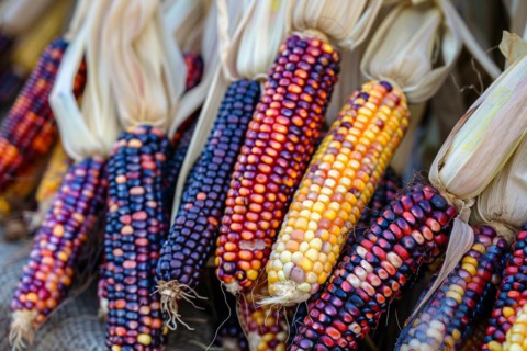 Multi colored Indian corn. KI generiert, generiert, AI generated