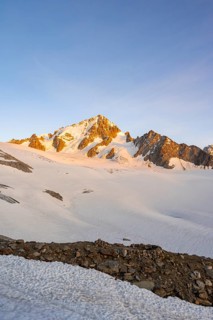 High alpine mountain landscape at sunset, Glacier du Tour, Glacier and mountain peaks in the