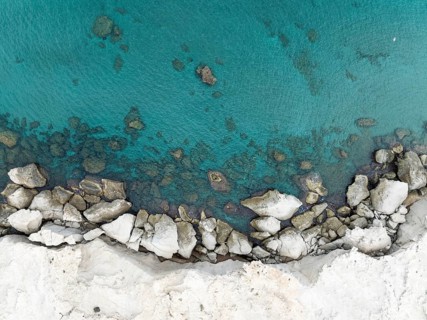 Rocky coast detail. Aerial view. Drone shot. Nature Reserve Cabo de Gata-Nijar, Almería province,