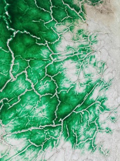 Detail of a toxic phosphogypsum waste pond in the vicinity of the town of Huelva. Aerial view.