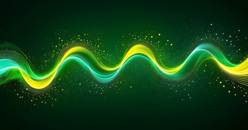 Abstract illustration of digital wave forms and circuits converging to form abstract symbols of