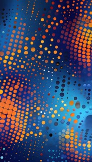 Symbol for artificial intelligence, lines, dots and pattern, vibrant blue and orange hues, abstract