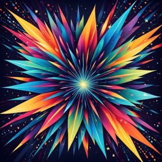 Wallpaper illustration of an explosion of vibrant fireworks colors in a night sky, symbol for happy