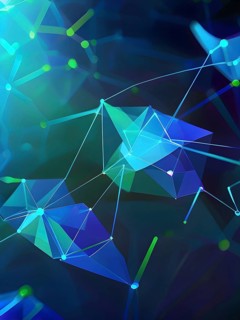 Abstract polygons shifting and rotating seamlessly, connected by glowing lines representing AI