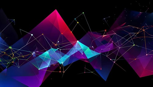 Abstract polygons shifting and rotating seamlessly, connected by glowing lines representing AI