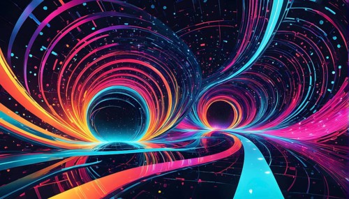 Abstract data stream flowing like liquid light, with sharp lines of code and binary numbers