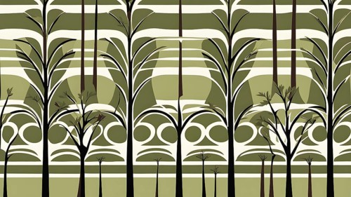 Abstract geometric tree with a circular canopy and a rectangular trunk, arranged in a clean,