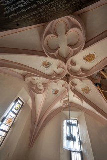 Vaulted ceiling from 1610 in the sacristy, St Mary's Church, Kalbensteinberg, Middle Franconia,