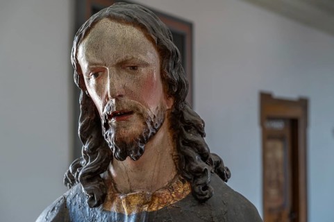 Palmesel wooden figure around 1880, Christ detail, Dominican convent Wettenhausen, Swabia, Bavaria,