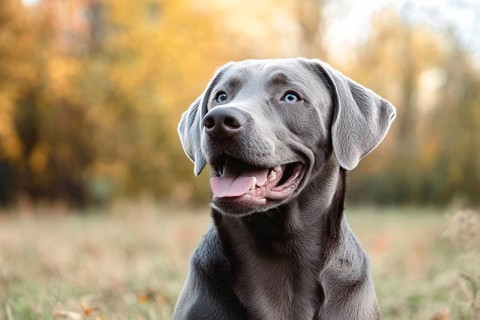 Beautiful silver or blue Labrador dog with fur color caused by dilute gene. Generative AI, AI