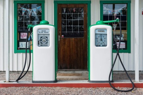 Old historic petrol station with pumps, petrol, oil, combustion, fossil, energy, fuel, environment,