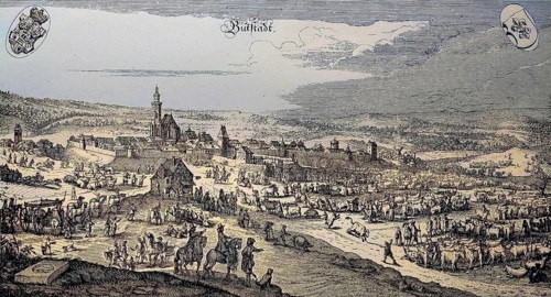 Cattle market in front of Buttstädt, in Weimar, in the 17th century, Thuringia, Germany, digital