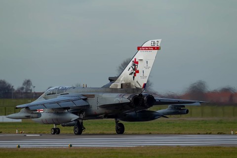 Panavia Tornado aircraft in RAF Royal air force colours on a runway about to take off, England,