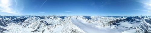 Cevedale summit, Alpine panorama, Aerial view, Snow-covered mountain landscape, Ortler group,