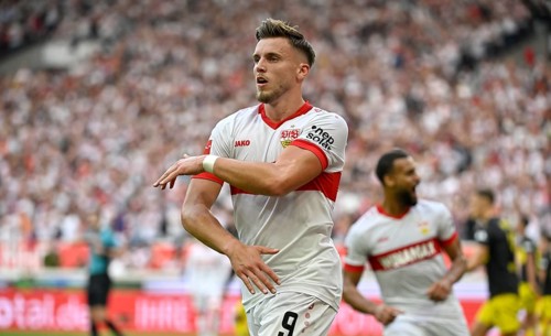 Goal celebration Ermedin Demirovic VfB Stuttgart (09) Josha Vagnoman VfB Stuttgart (04) MHPArena,