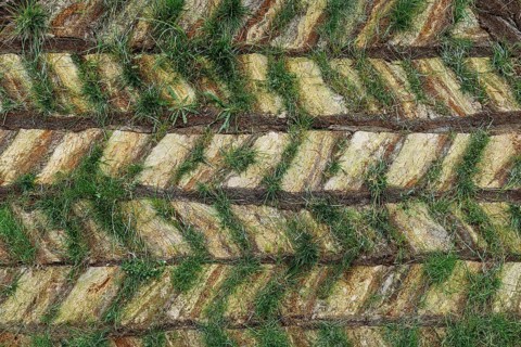 Wall of a turf house, Lýtingsstaðir or Lytingsstadir, Iceland, Europe