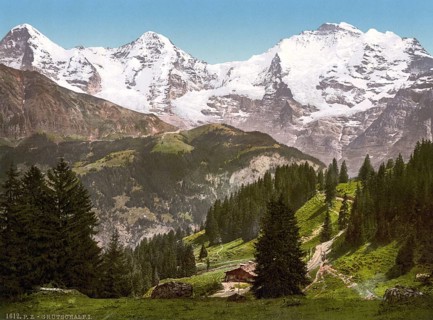 Mürren, Grutschalp, I, Eiger, Mönch und Jungfrau, Bernese Oberland, Switzerland, Historic,