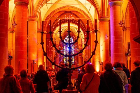 Essen Light Festival, in the city centre, light art light and blessing, in Essen Cathedral, by the