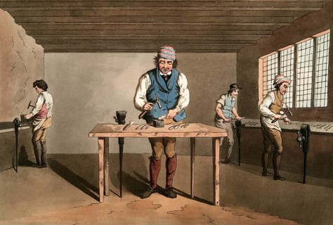 Scene from everyday life in England around 1810, Sheffield cutler, historical, digitally restored